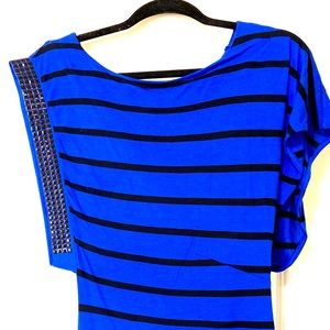 MANGO embellished mini asymmetric Dress Tunic black horizontal Stripes